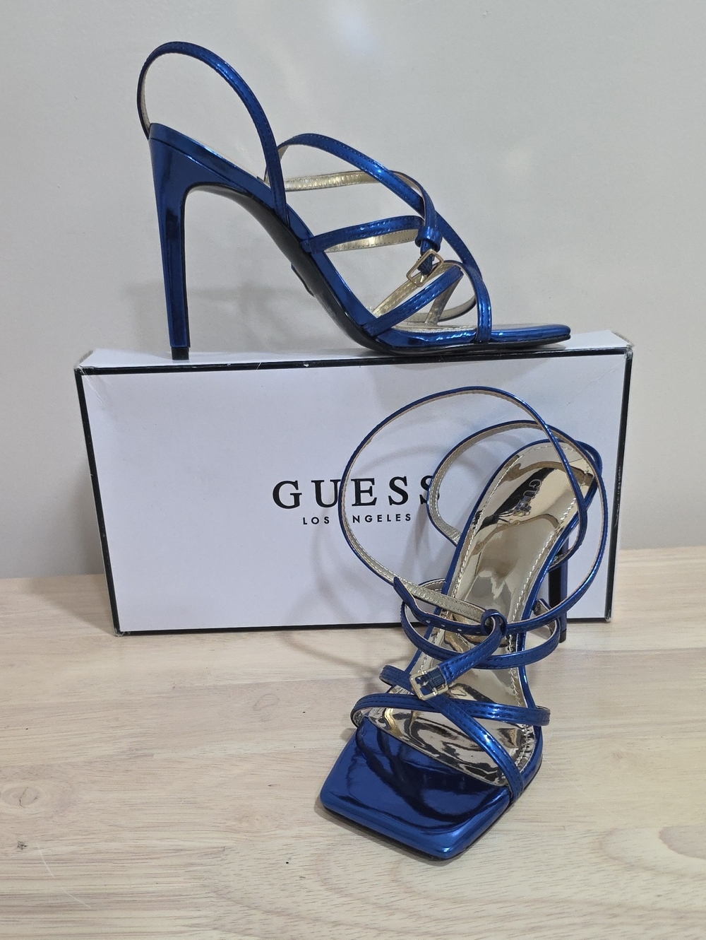 Guess 4inch Metallic Blue Heels In Original Box